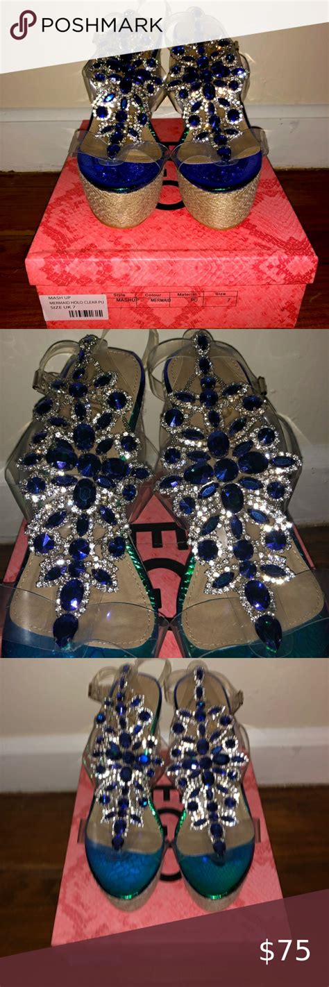 Ego Shoes Memaid Wedge Rhinestone Sandals Heels Metallic New Jeweled Diamant Memaid Ego