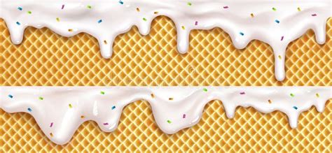 Realistic Drip Ice Cream Melt Drops With Sprinkles Stock Vector