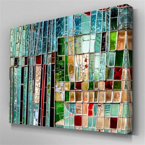 Ab962 Modern Green Mosaic Glass Canvas Wall Art Abstract Picture Large