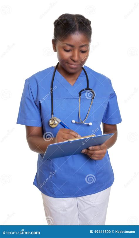African Nurse With Clipboard Writing Message Stock Photo Image Of