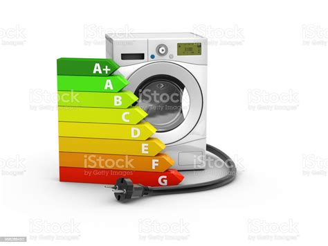 3d Illustration Of Energy Efficiency Chart With Wash Machine Stock