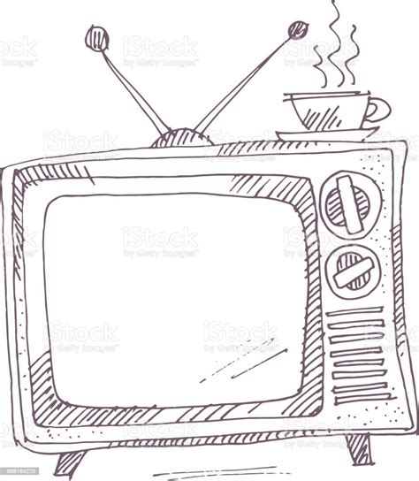 Vintage Tv Set In Sketch Graphic Style Hand Drawn Vector Illustration