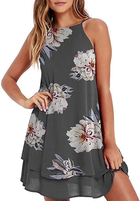 Zanzea Womens Chiffon Dress Sexy Summer Beach Halter Short Dress Floral Print Casual Spaghetti