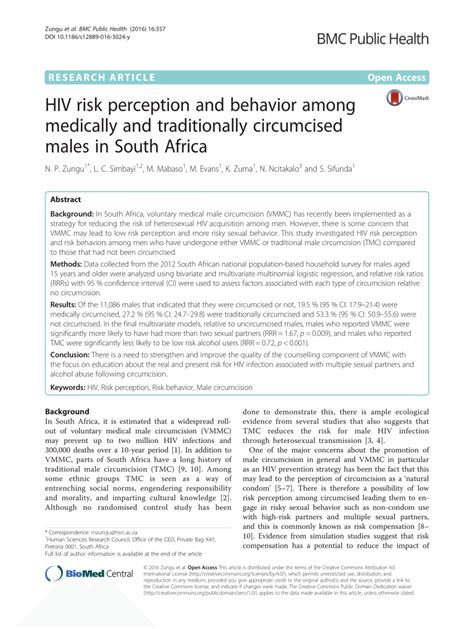 Pdf Hiv Risk Perception And Behavior Among Medically And