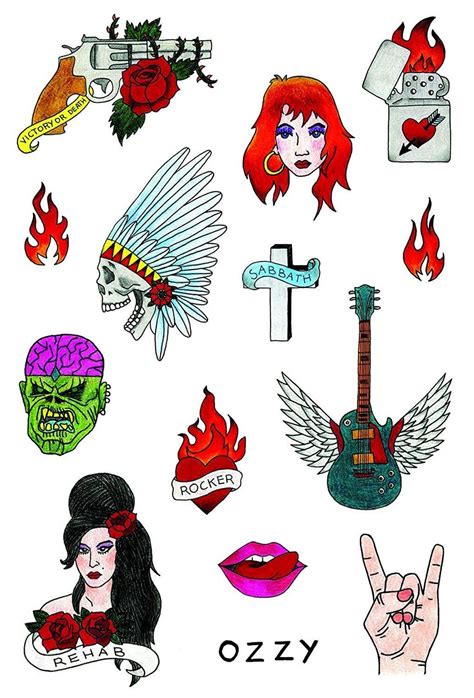 tatsy the rock n rolla set quality temporary tattoos for men and women rock and roll rollin