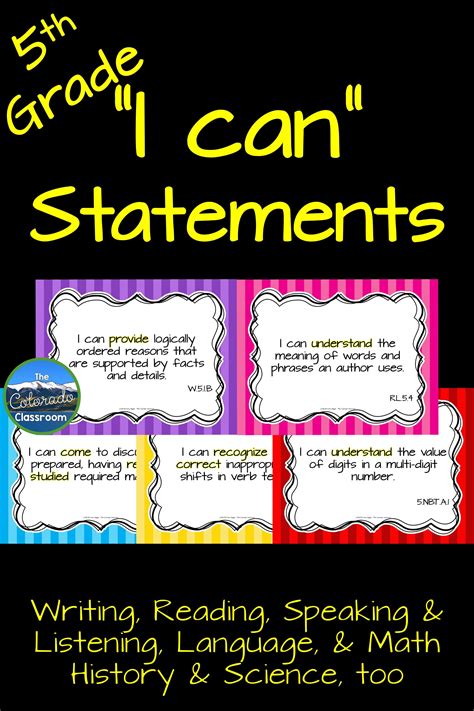 Common Core I Can Statements Ela And Math Fifth Grade I Can