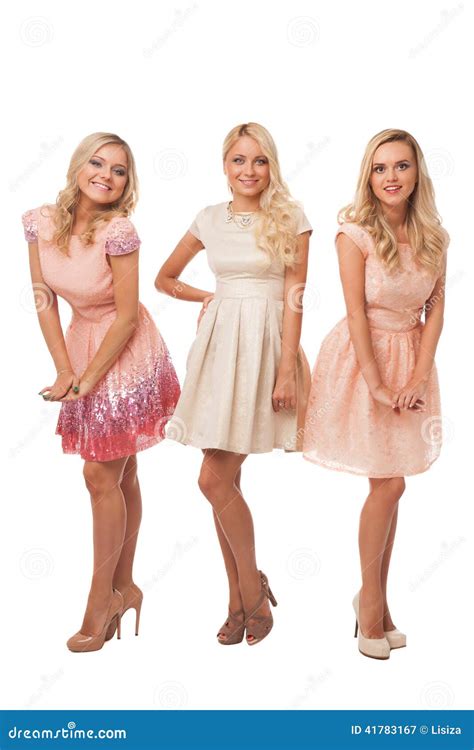 Three Beautiful Girls In Fashion Dresses Isolated Stock Image Image Of Makeup Fashion 41783167