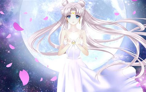Bishoujo Senshi Sailor Moon Blue White Girl Serenity Pink Anime Moon Petals Sailor Moon