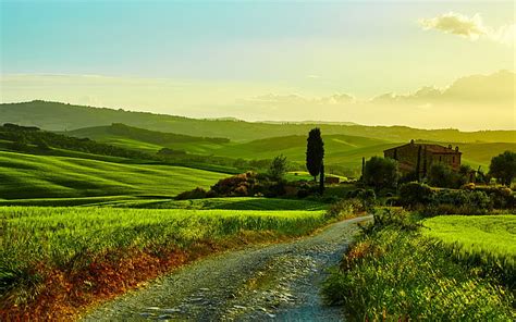 Hd Wallpaper Italy Tuscany Beautiful Landscape Fields Road Grass