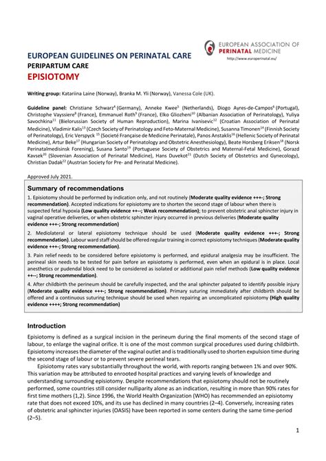 Pdf European Guidelines On Perinatal Care Peripartum Care Episiotomy