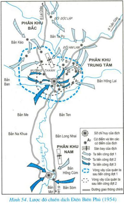 After french forces occupied the dien bien phu valley in late 1953, viet minh commander vo nguyen. Dựa vào lược đồ (Hình 54), trình bày diễn biến chiến dịch ...