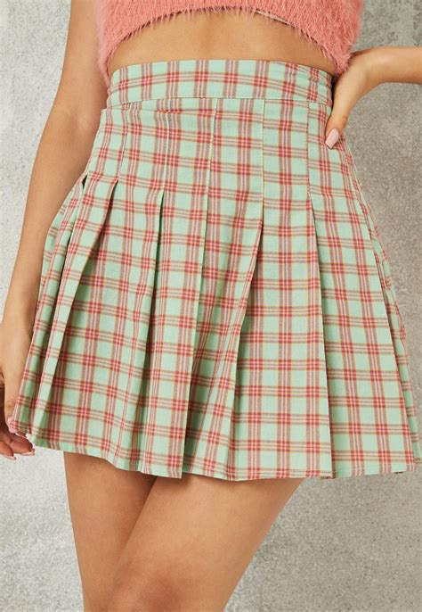 Sage Check Pleated Tennis Mini Skirt Missguided