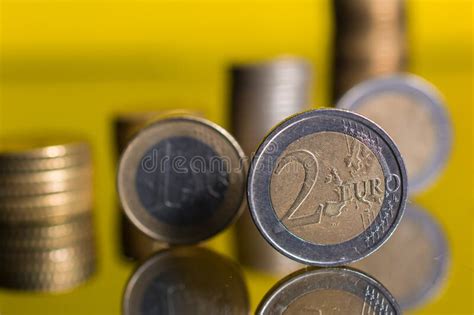 Euro Coins And Many Coins Stacked Stock Image Image Of Macro