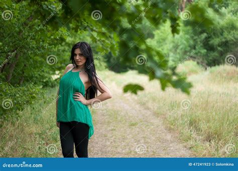 Beautiful Slim Brunette Girl On A Walk Stock Image Image Of Portrait
