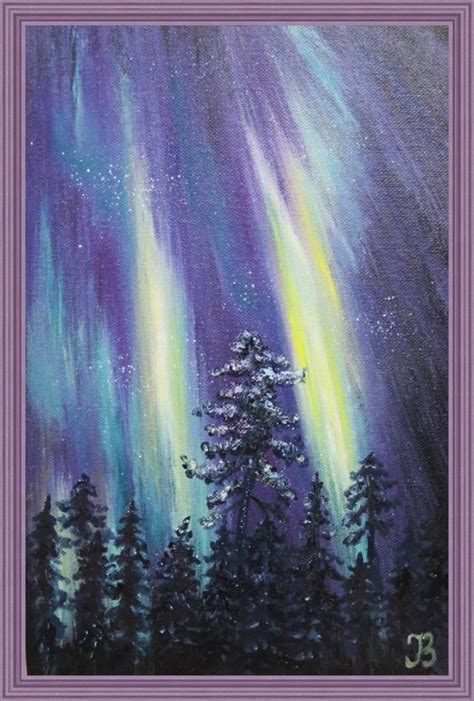 Aurora Borealis Painting Original Art Northern Lights Artwork Etsy