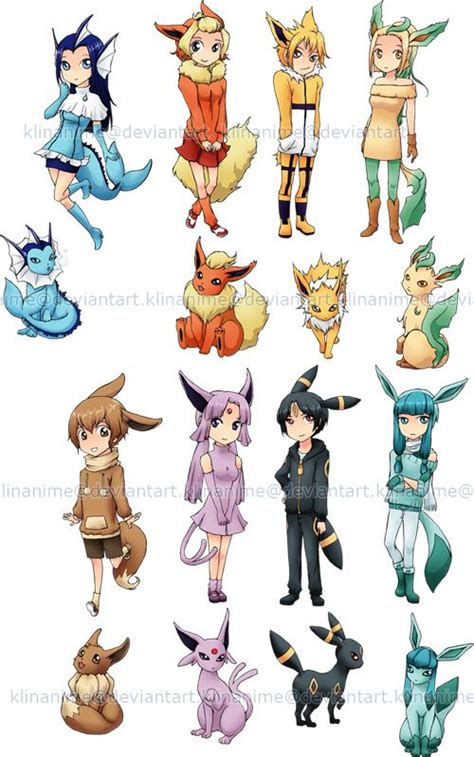 Gijinka Eevee Evolutions By Klinanime On Deviantart Cute Pokemon