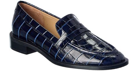 Stuart Weitzman Palmer Sleek Croc Embossed Leather Loafer In Blue Lyst