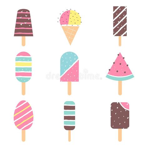 Ice Cream And Popsicle On Sticks Vector Set Stock Vector