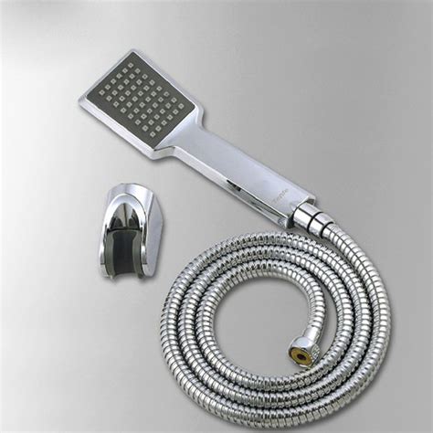 Abs Square Handheld Shower Head Abs Holder Stainless Steel Shower Hose Chrome Finish In