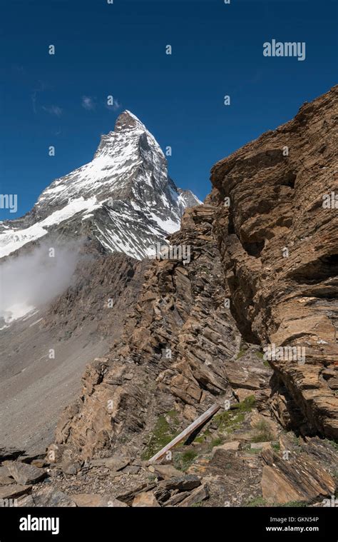 Famous Mountain Peak Matterhorn Above Zermatt Town Switzerland Stock