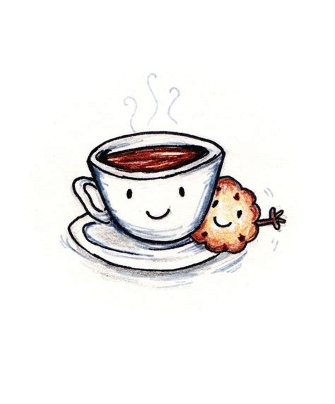 Teacup And Cookie Picture Miniature Cup Of Tea And Biscuit Print Tea