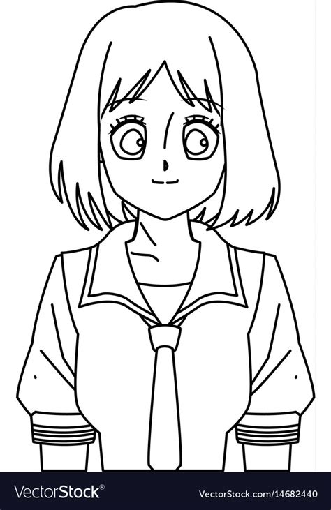Cartoon Girl Anime Character Outline Royalty Free Vector
