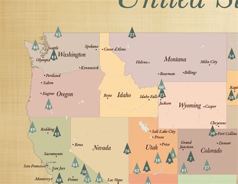 Push Pin Us National Parks Map With Pins List Of 62 Us National Parks