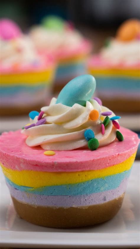 Serve Your Guests These Rainbow No Bake Mini Cheesecakes This Easter