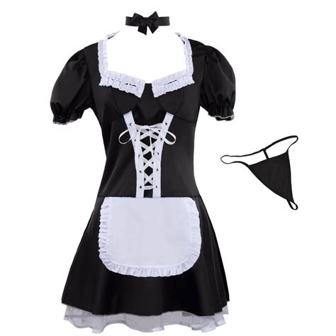 Women Ladies French Maid Dress Fancy Sexy Costume Cosplay Dress Up Outfit Kit White And Black On