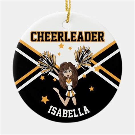 Cheerleader 📣💖 Girl White Black And Gold Metal Ornament Zazzle Metal Ornament