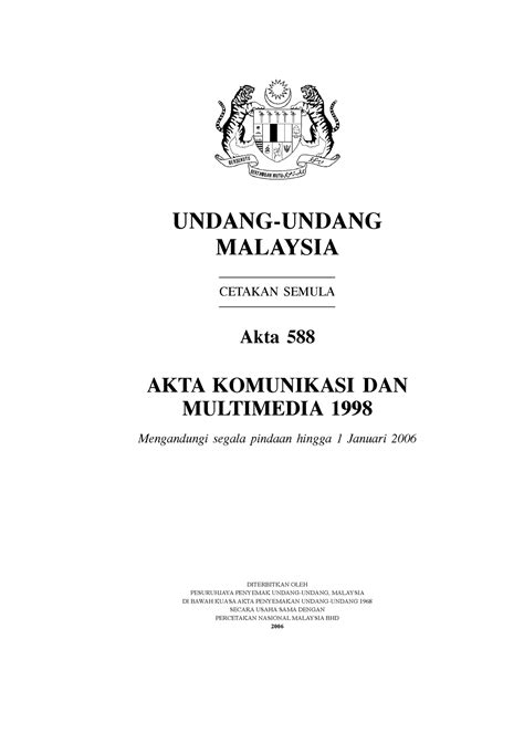 Akta Komunikasi Dan Multimedia 1998 Undang Undang Malaysia Cetakan