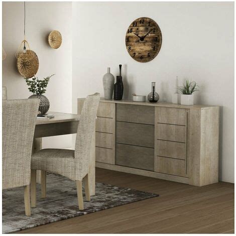 CALICOSY Buffet Bas 3 Tiroirs 2 Portes Coulissantes L206 Cm Antibes