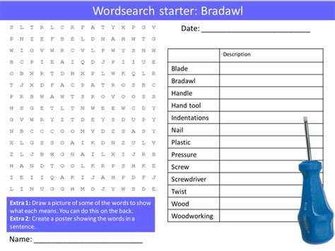 Design Technology Bradawl Tool Ks3 Gcse Wordsearch Crossword Alphabet