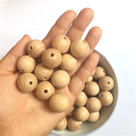 New 50pcs 20mm Beech Wooden Beads Round Natural Beech Beads Diy Craft