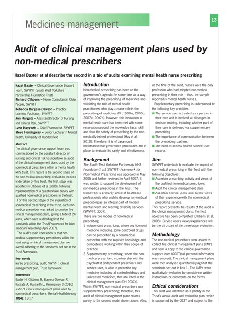 Pdf Audit Of Clinical Management Plans By Non Medical Prescribers