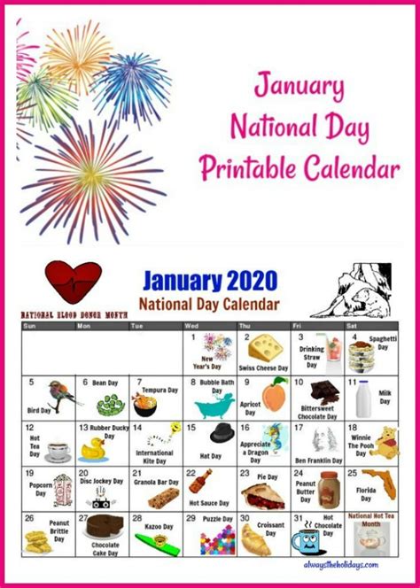 January National Day Calendar Printable Print Out Your Own Calendar