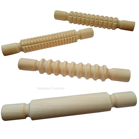 Small Wooden Rolling Pin Set Textured And Plain Model