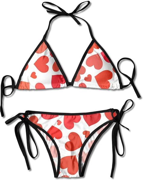 Hearts Pattern Womens Sexy Triangle Bikini Adjustable Triangle Tie