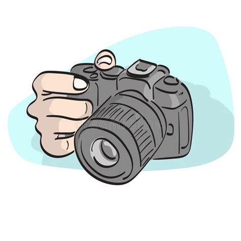 Closeup Hand Holding Professional Dslr Camera Illustration Vector Hand