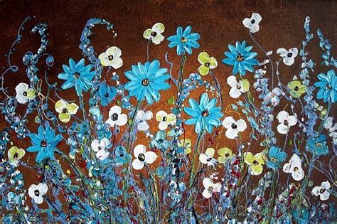 Flower Paintings On Canvas Blue Flowers Custom Painting By Luiza