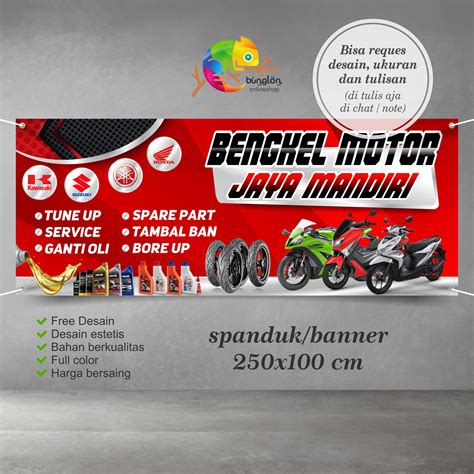 Spanduk Banner Bengkel Motor Mobil Model C Custom Desain Lazada