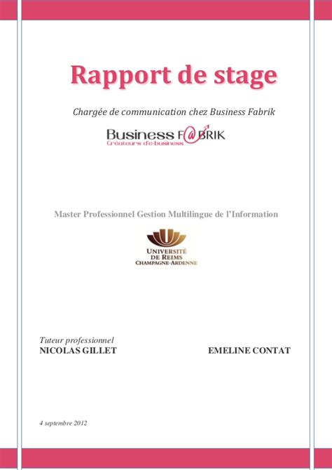 Rapport de Stage de fin d'études - Chargée de ...