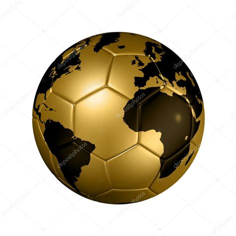Database of all official football balls in the world. Gold soccer football ball World globe — Stock Photo ...