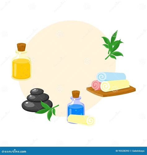 Set Of Spa Salon Accessories Hot Stones Massage Oil Towels Stock Vector Illustration Of