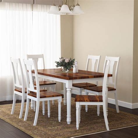 Proberta Two Tone Solid Wood Rustic Dining Table And Chair Set