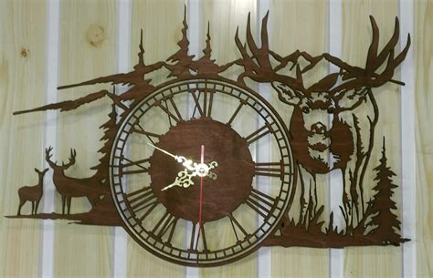 Wooden Wall Clock Deer Wildlife Cnc Plan Laser Cutting Cnc Etsy