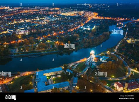 Grodno Belarus Night Aerial View Of Hrodna Cityscape Skyline Popular