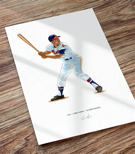Hank Aaron Atlanta Braves Baseball Illustrated Print Poster Etsy