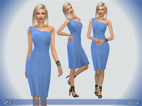 One Shoulder Nice Dress Blue Only Knee Length Shirred Bodice And