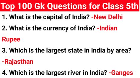 Top 100 Gk Questions And Answers Class 5th Gk Get